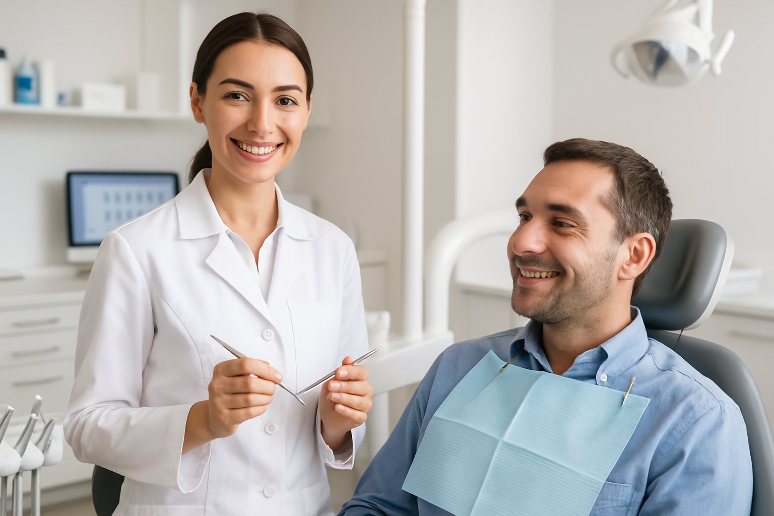 man smiling at dentists office