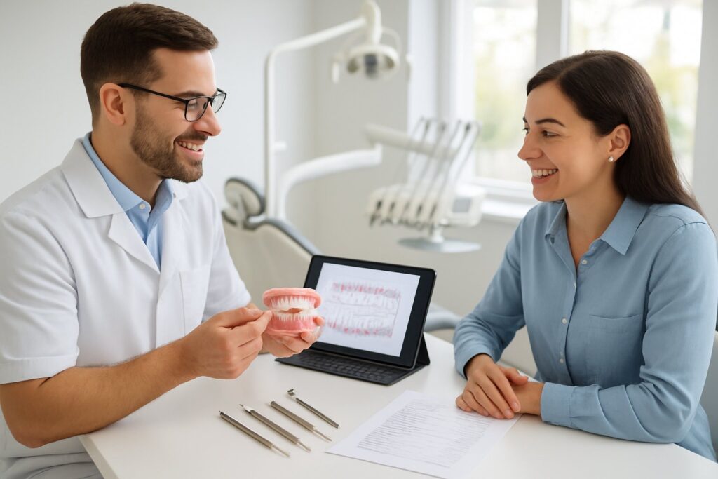 dentist discussing veneers with patient