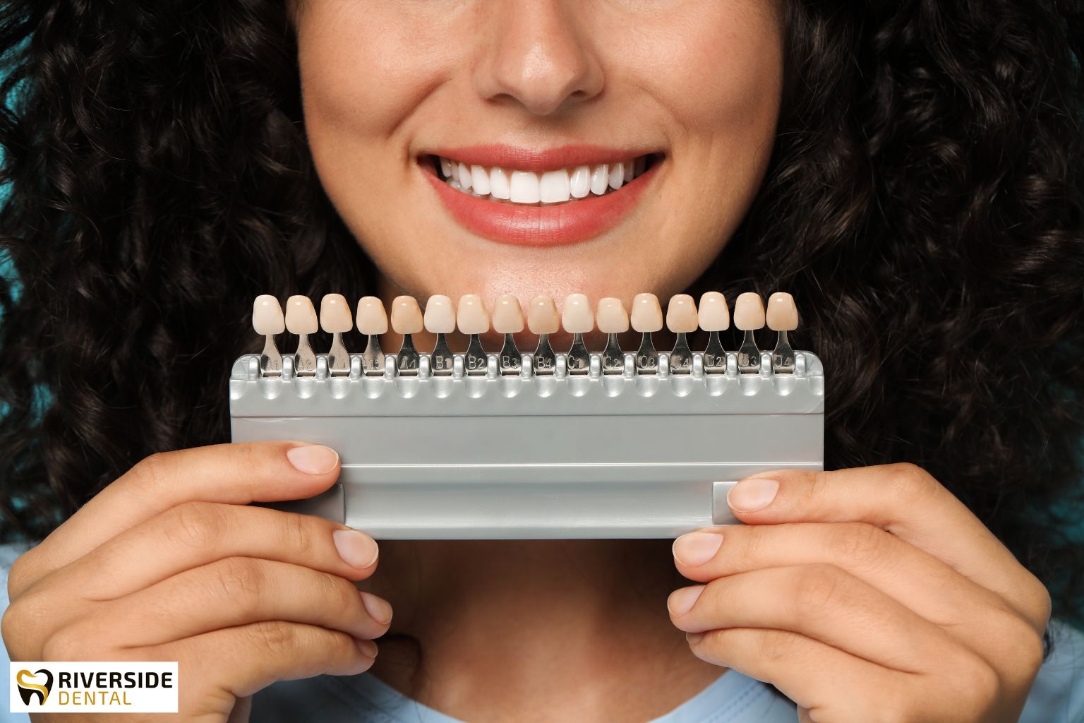 girl holding veneers template