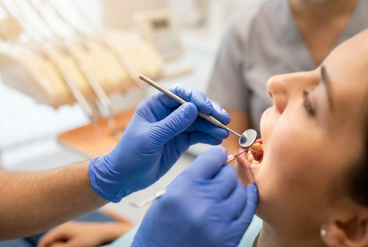 Dentist examining a patient's gums for signs of smoking-related gum disease