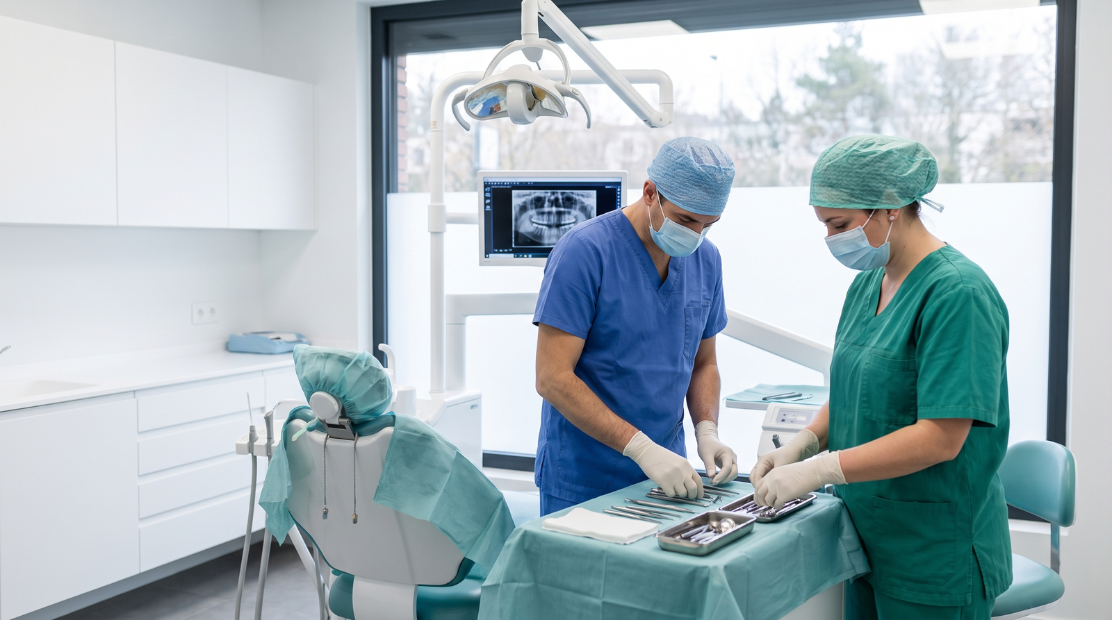 Sterile dental operatory prepared for a dental implant placement procedure