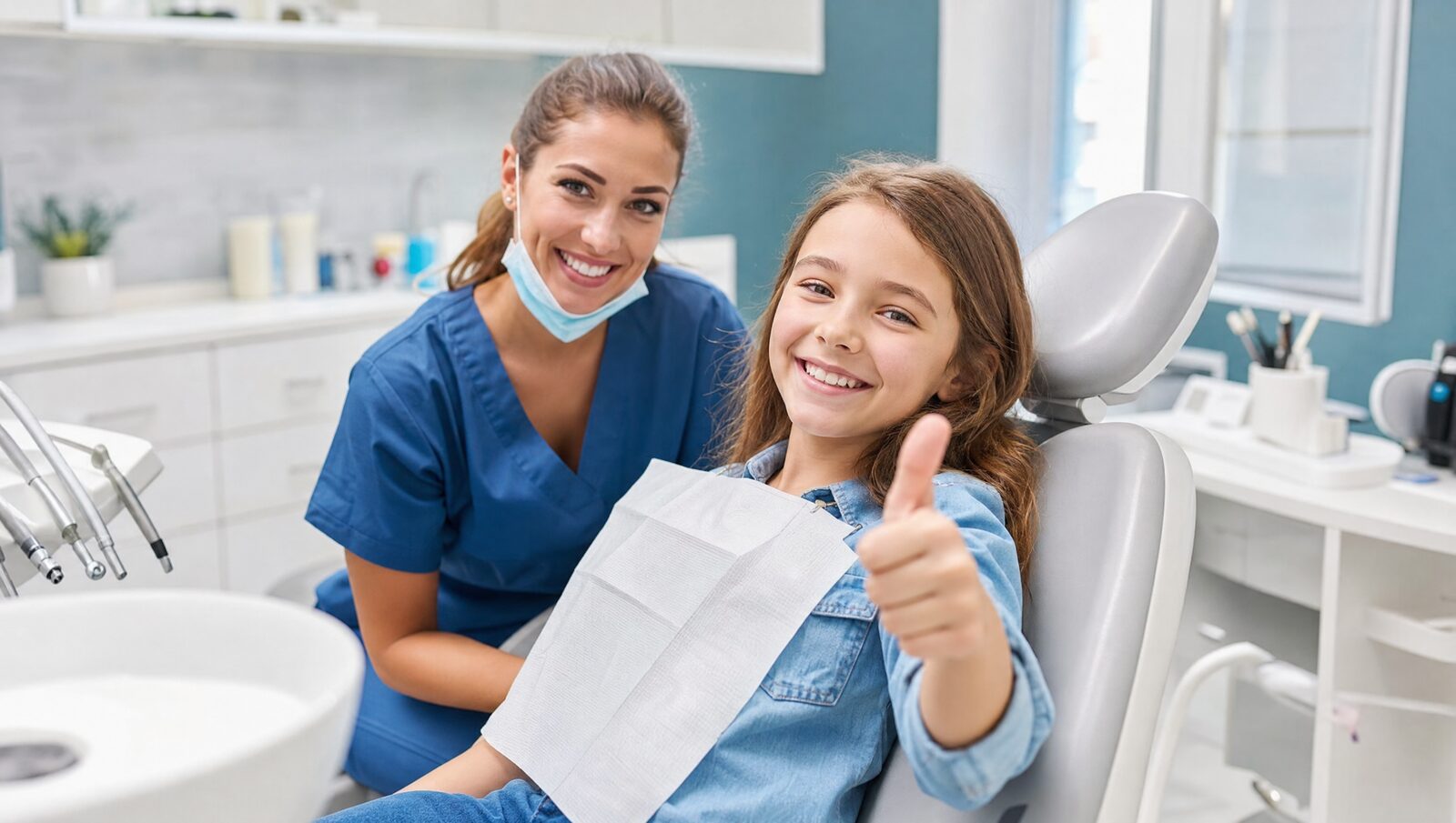 Happy child in the dental chair before getting dental sealants in Sherman Oaks