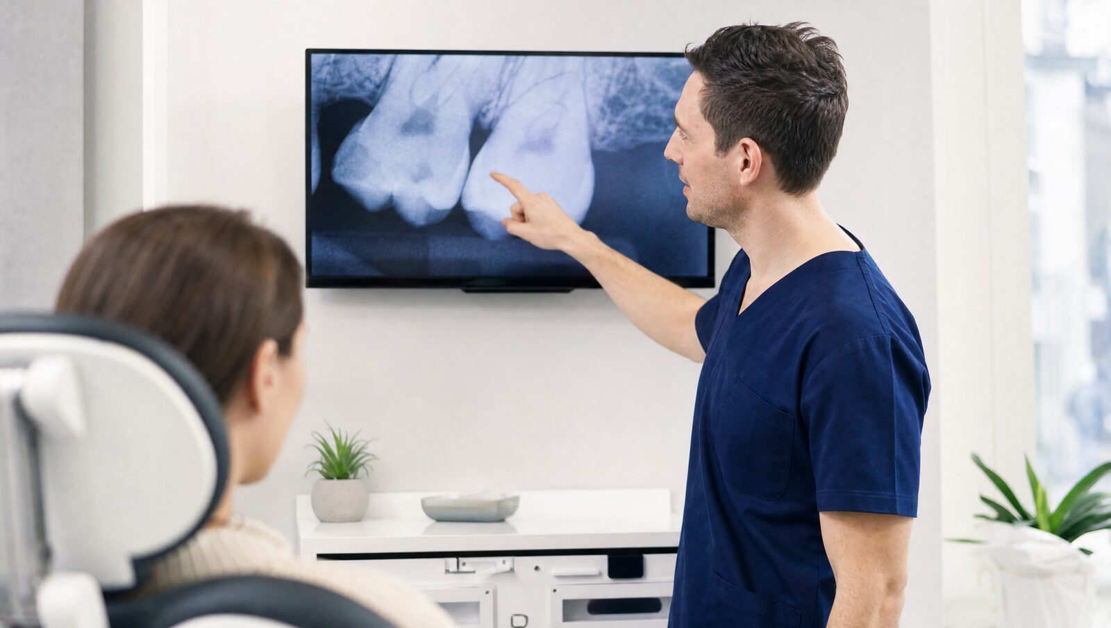 Digital dental X-ray being reviewed before root canal treatment